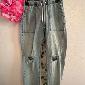 Light Blue Distressed Denim Joggers